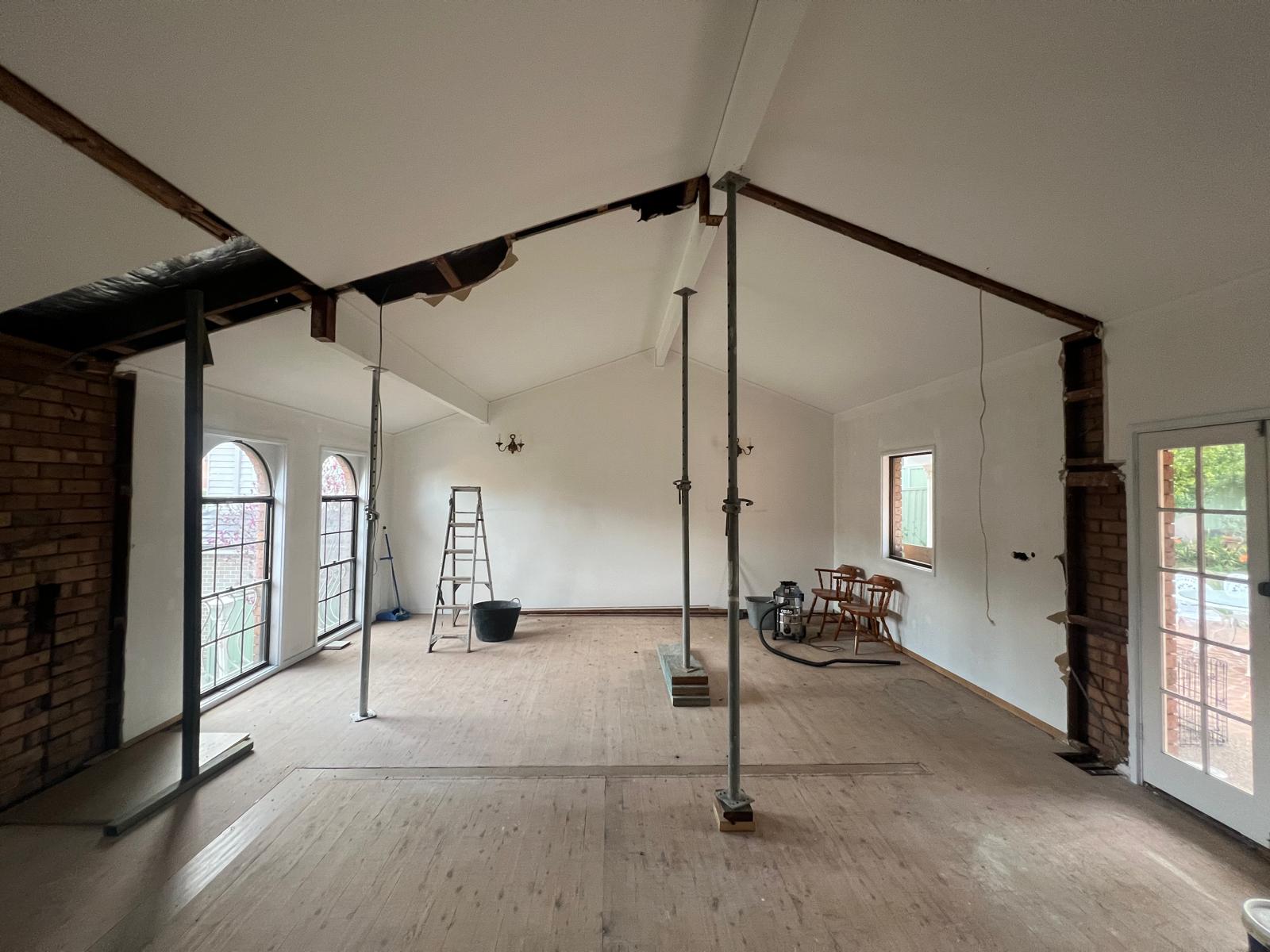 Vaulted ceiling opened with temporary props