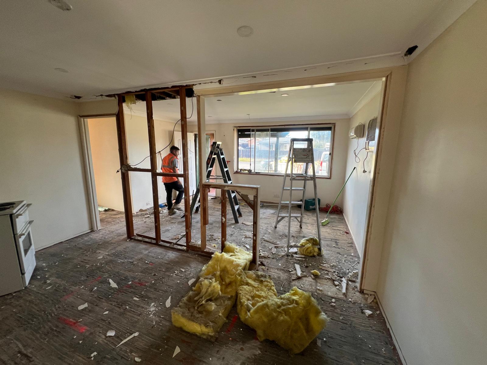 Internal wall strip-out in progress